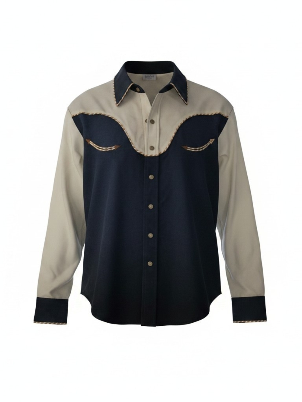 Kids Roper Two-Tone Navy and Beige Western Button-Down Shirt